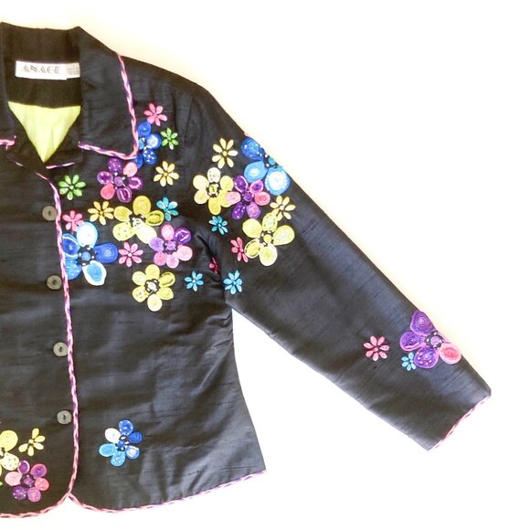 Anage Silk Jacket with Floral Embellishments - Picture 5 of 9
